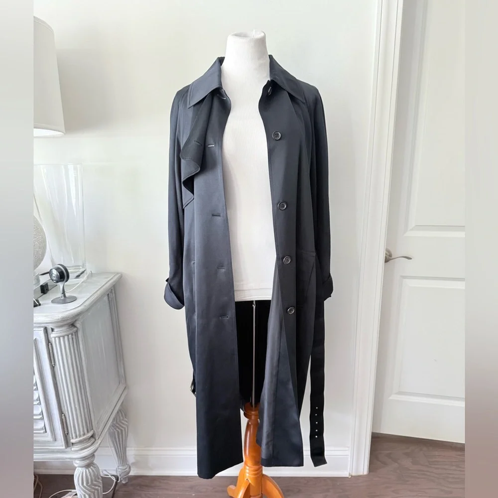 CELINE Silk Wool Blend Belted Trench Coat - Picture 7 of 16